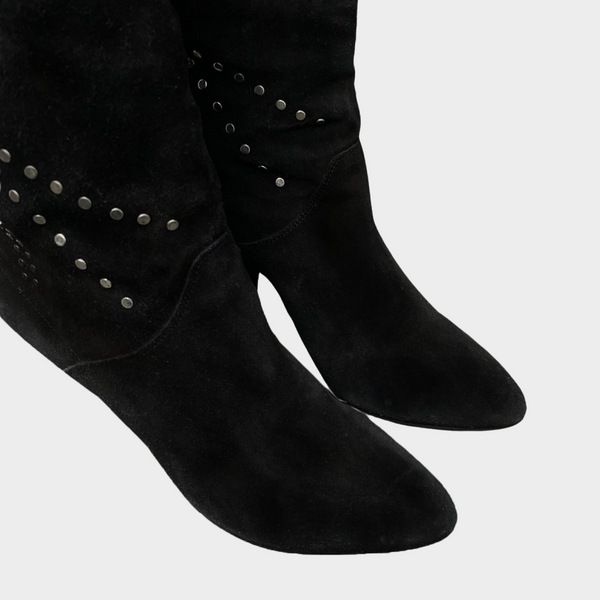 Isabel Marant women s black suede long boots with studs Loop Generation
