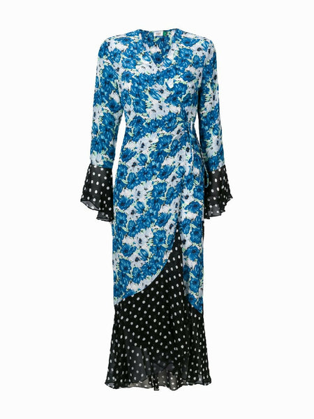 Rixo blue floral print silk Luna wrap dress Loop Generation Rixo blue floral print silk Luna wrap dress Loop Generation
