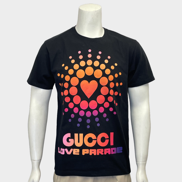 Gucci men's orange and black love parede print cotton t-shirt