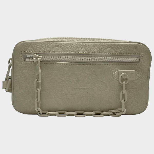Louis Vuitton ecru grained leather monogram Taurillion Pochette Volga pouch