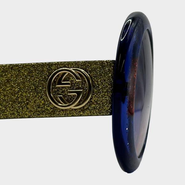 【お気に入り】 Gucci women's red and blue glittered round sunglasses with 小物