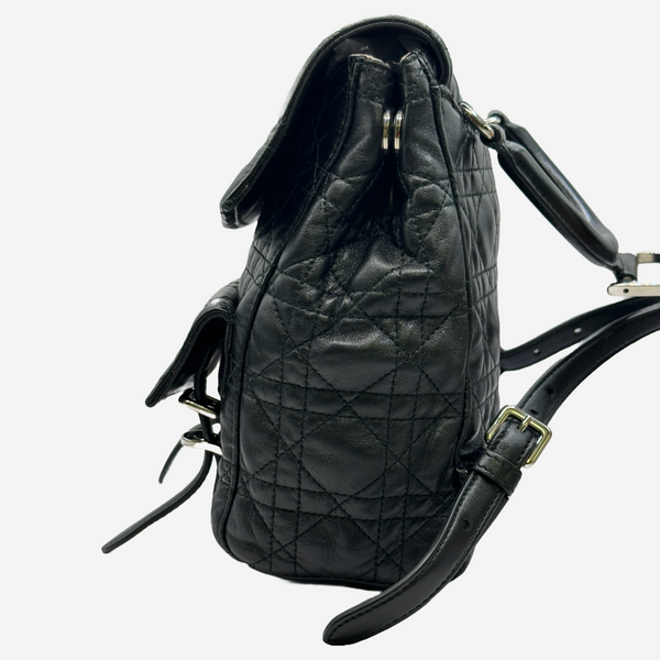 Christian Dior women's black quilted leather backpack with front