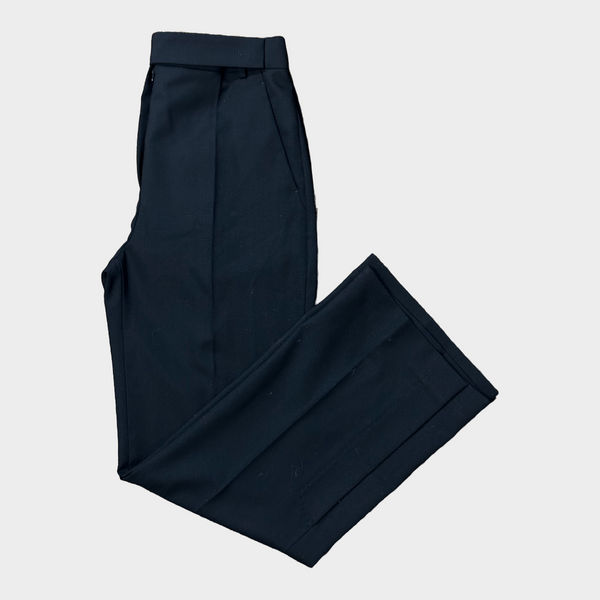 Max Mara women's navy wool trousers with slits at the cuffs
