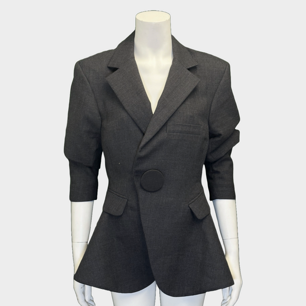 Jacquemus dark grey wool flared blazer with ruched sleeves