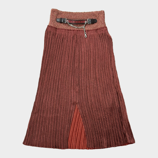Hermes women's brown shimmering pleated belted skirt