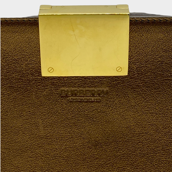 Burberry women s metallic gold leather half moon clutch with studs