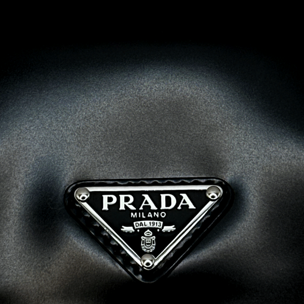 Prada black patent leather triangle-logo card holder on-chain