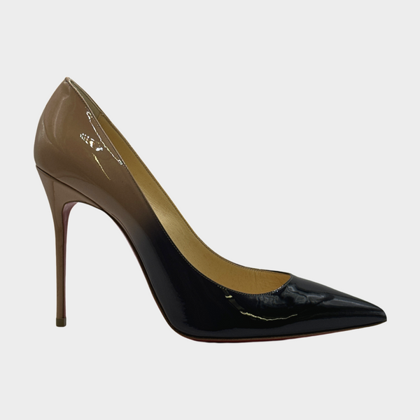 CHRISTIAN LOUBOUTIN beige and black patent leather degrade pumps