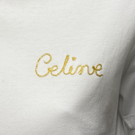 Celine Women's White cotton T-Shirt with gold logo – Loop