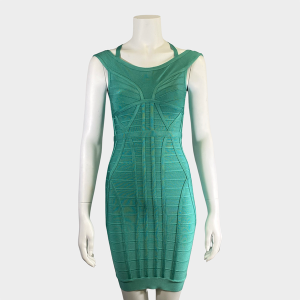 Herve Leger turquoise panelled bandage mini dress Loop Generation Herve Leger turquoise panelled bandage mini dress Loop Generation