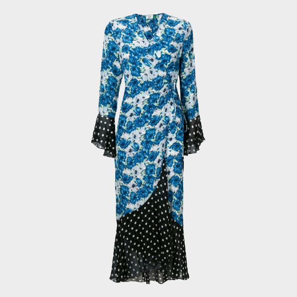 Rixo blue floral print silk Luna wrap dress – Loop Generation