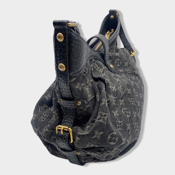 LOUIS VUITTON black and grey denim handbag with gold hardware