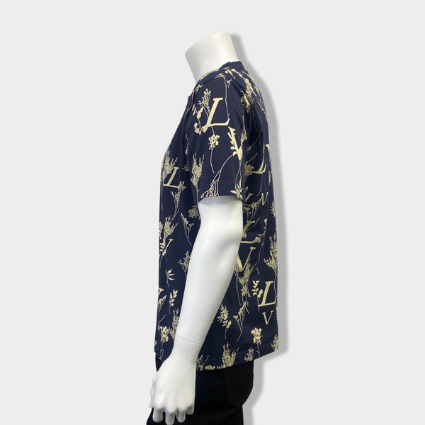 LOUIS VUITTON navy and ecru cotton leaf print T-shirt – Loop