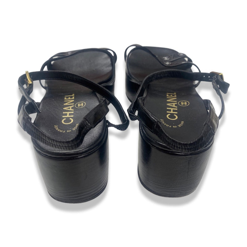 CHANEL black CC logo leather platform sandals | Size 38