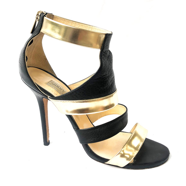 Black and gold high heel sandals deals