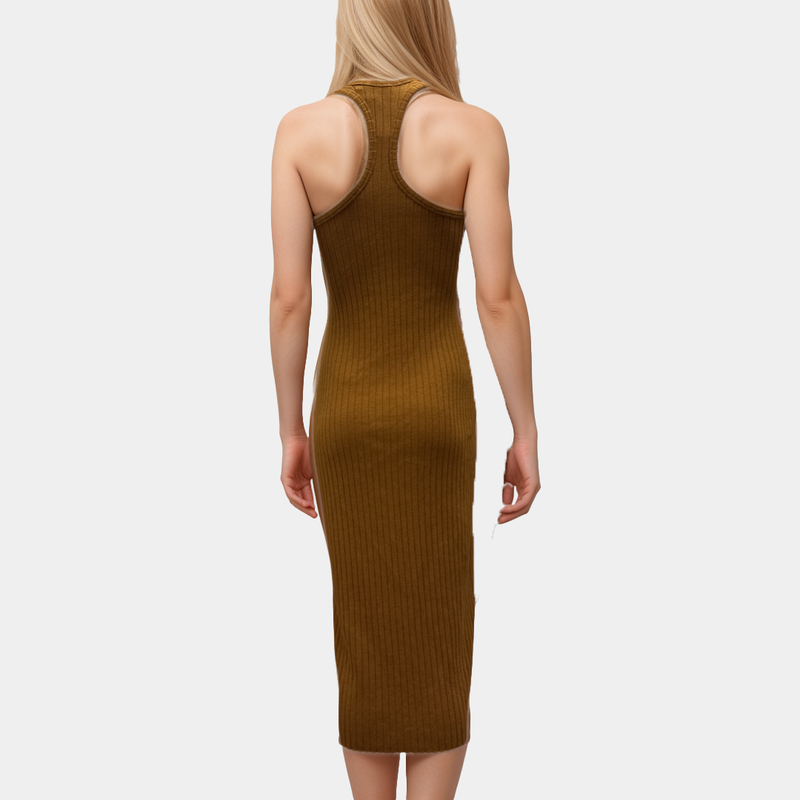Vince Burnt Orange Knit Ribbed Dress