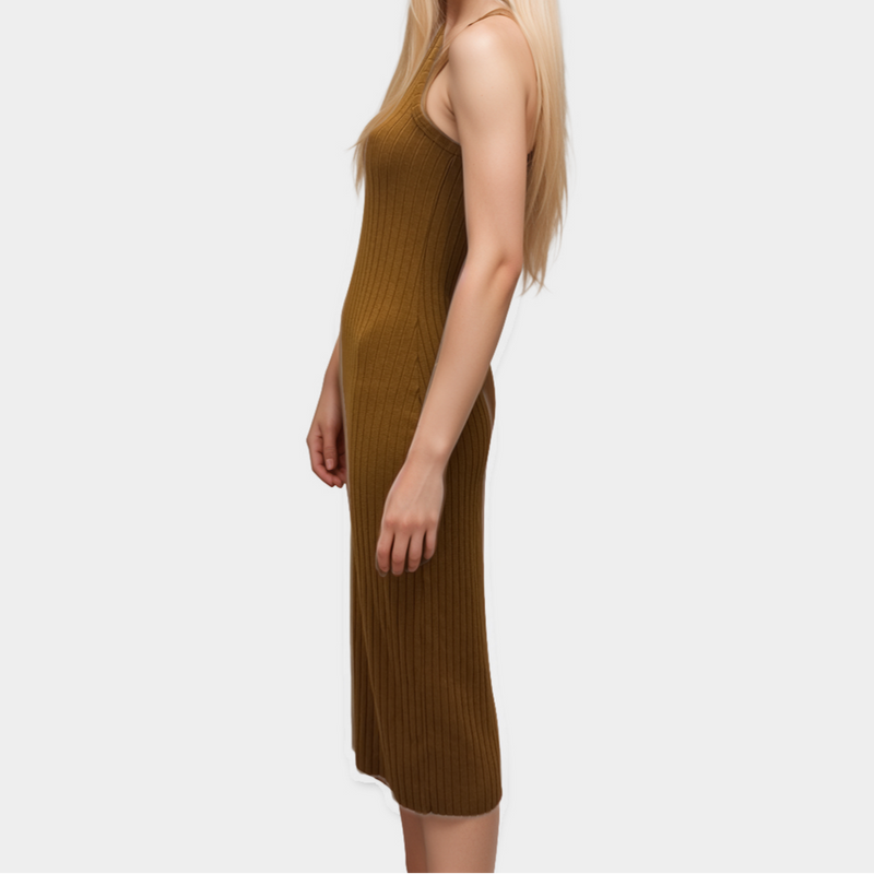 Vince Burnt Orange Knit Ribbed Dress