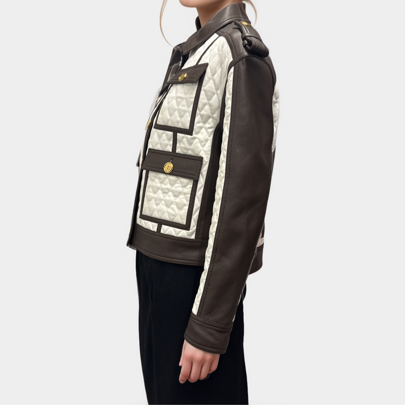 Balmain Women's Quilted White and Brown Jacket