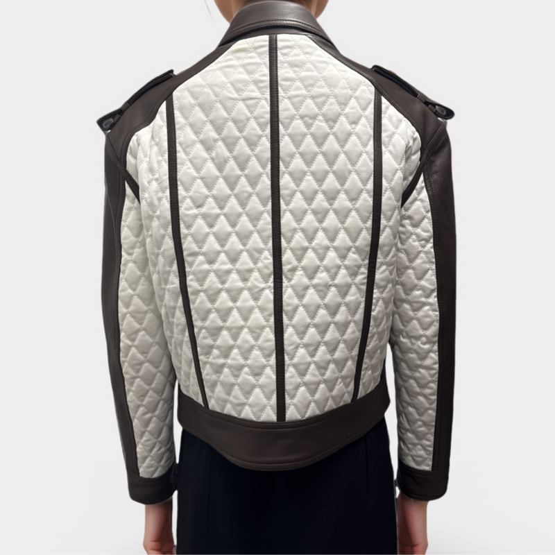 Balmain Women's Quilted White and Brown Jacket