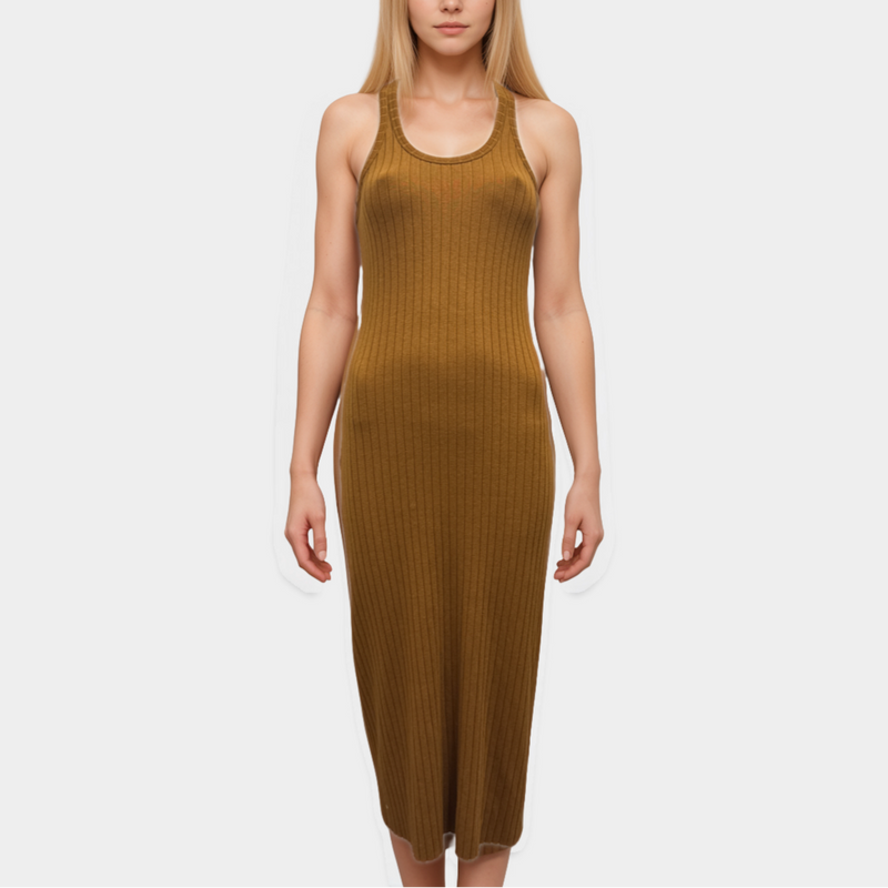 Vince Burnt Orange Knit Ribbed Dress