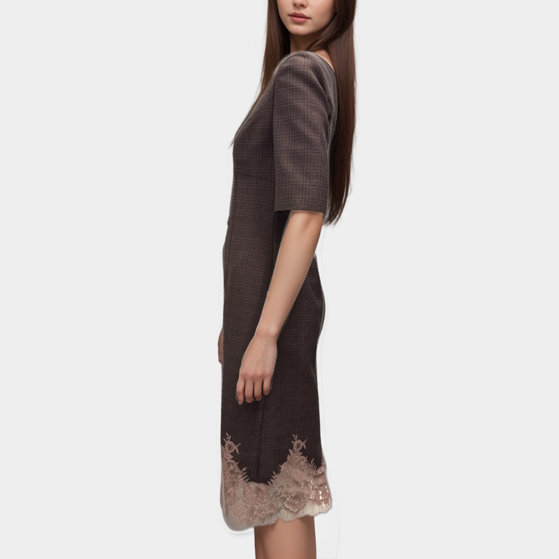Louis Vuitton Textured Wool Blend Midi Dress with Lace Trim
