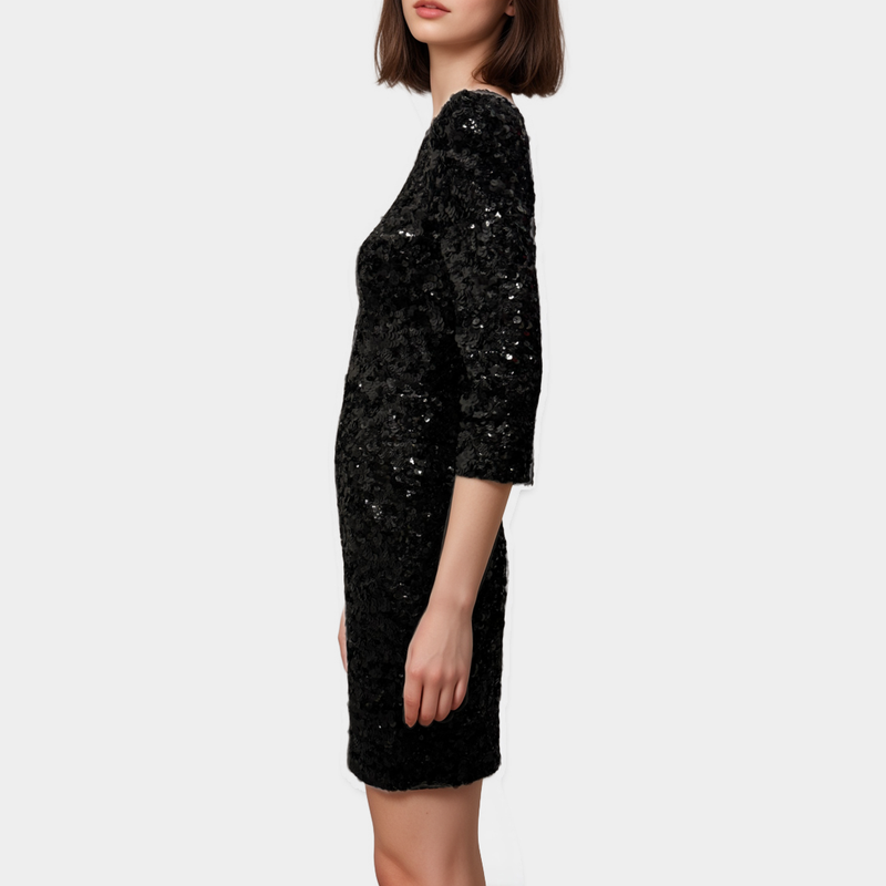 Dolce&Gabbana Black Long Sleeve Sequin Dress with Open Back