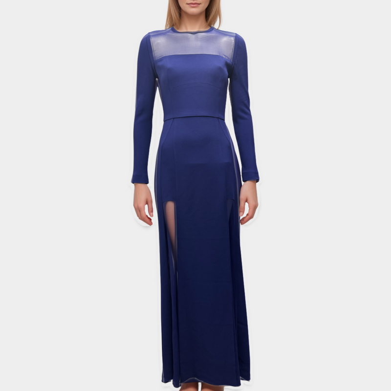 Elie Saab Royal Blue Silk Blend Long Sleeve Maxi Dress