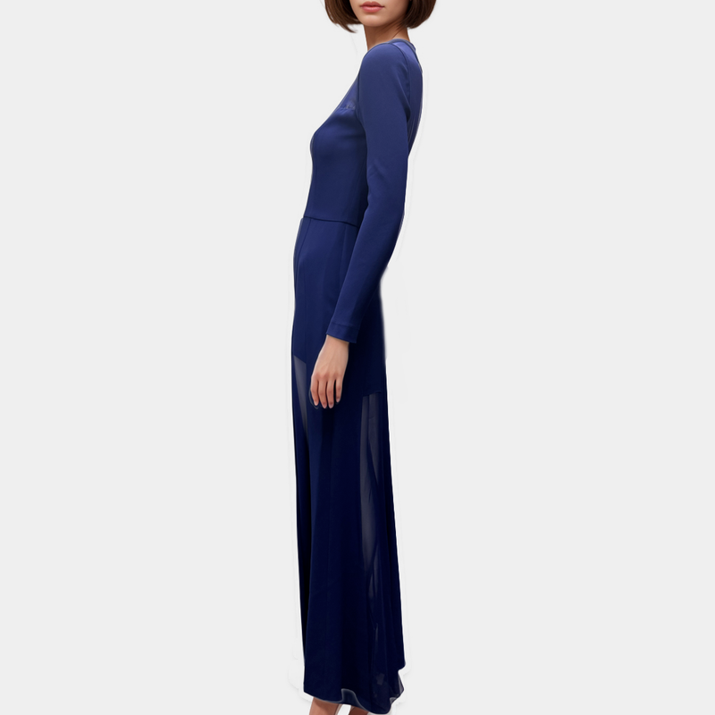 Elie Saab Royal Blue Silk Blend Long Sleeve Maxi Dress