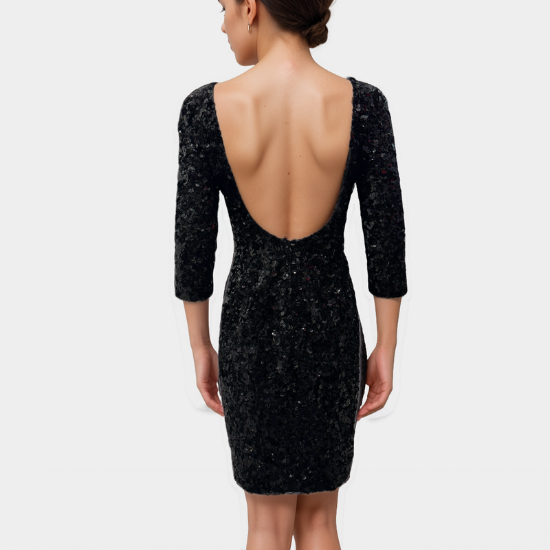 Dolce&Gabbana Black Long Sleeve Sequin Dress with Open Back