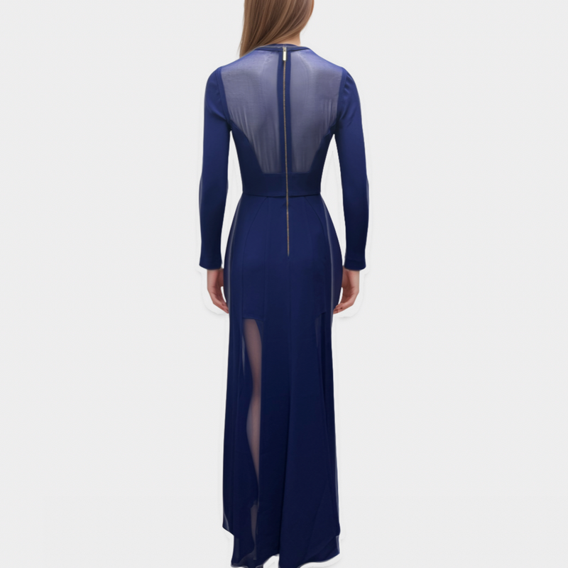 Elie Saab Royal Blue Silk Blend Long Sleeve Maxi Dress