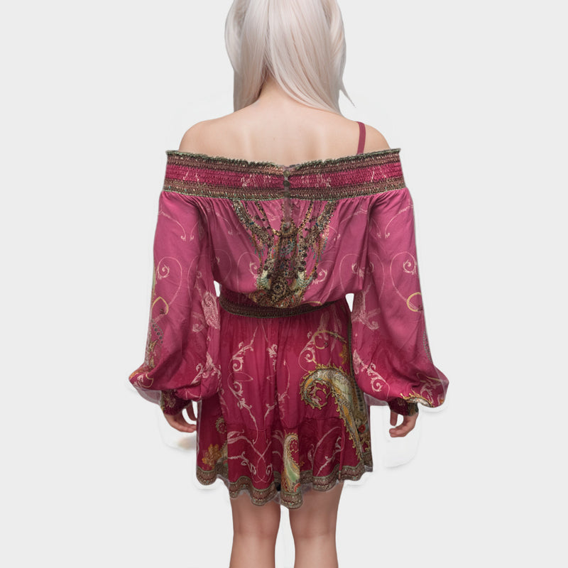 Camilla Pink and multicolour print mini dress with rhinestones