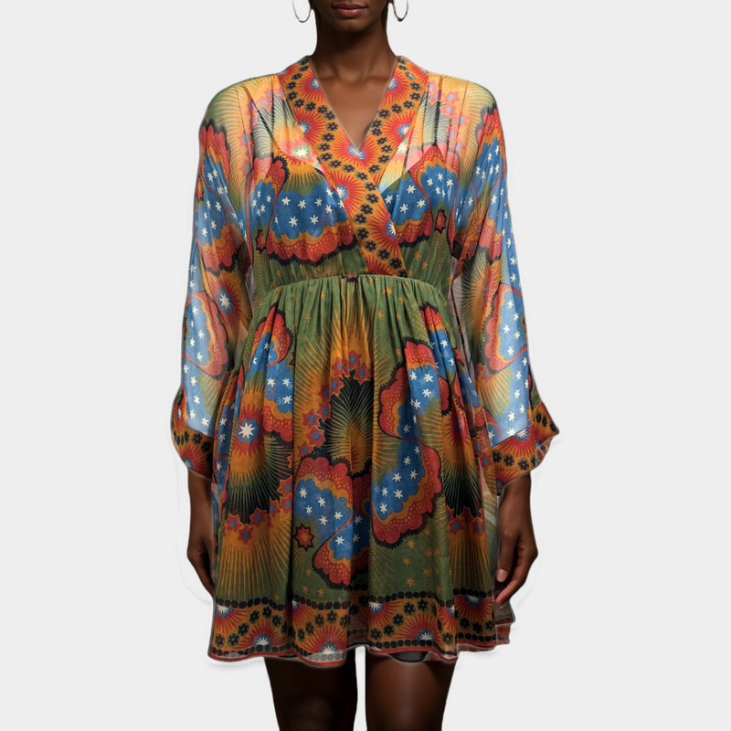 Valentino Multicolor Two-Piece Abstract Pattern Dress with Silk Underlay