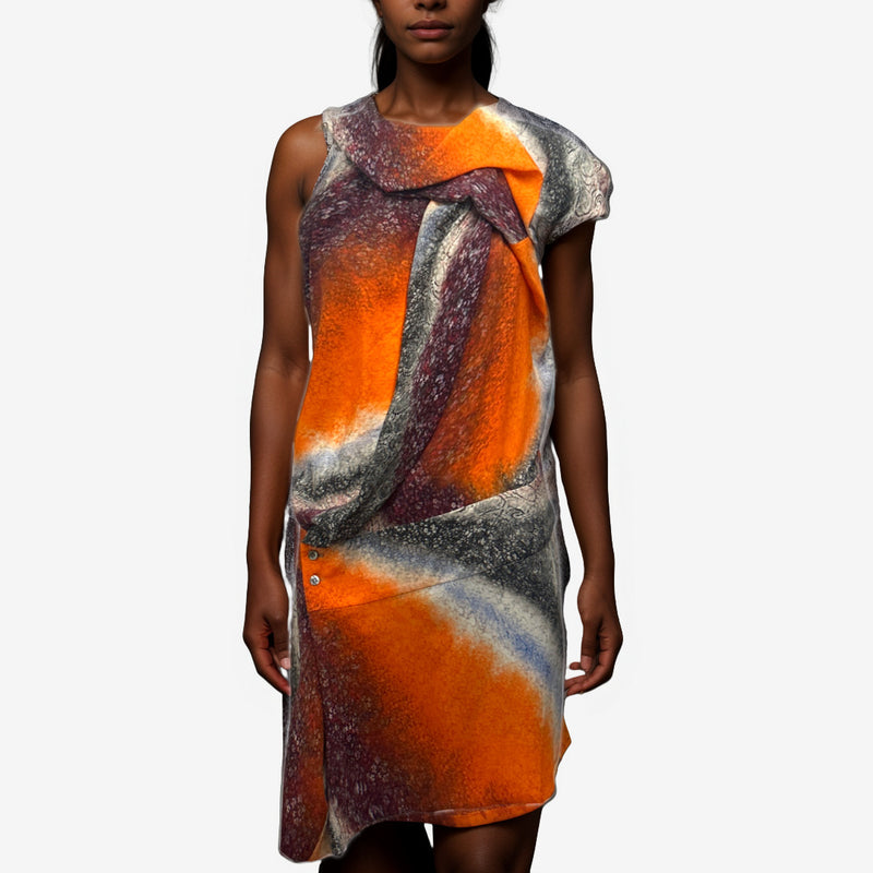Peter Pilotto Orange And Multicolour Silk Asymmetrical Style Dress