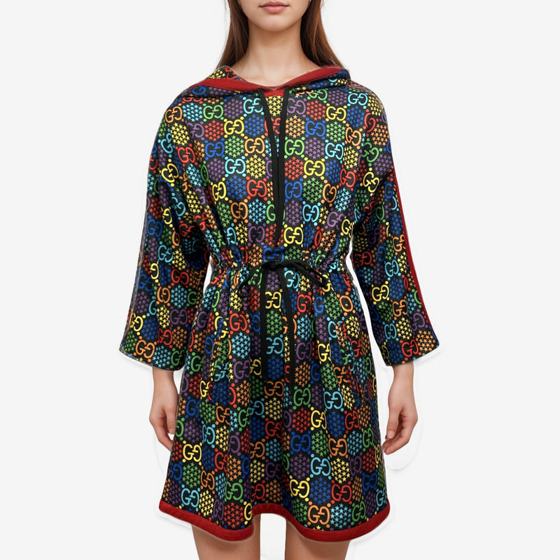 Gucci Rainbow GG Monogram Cotton Hoodie Dress
