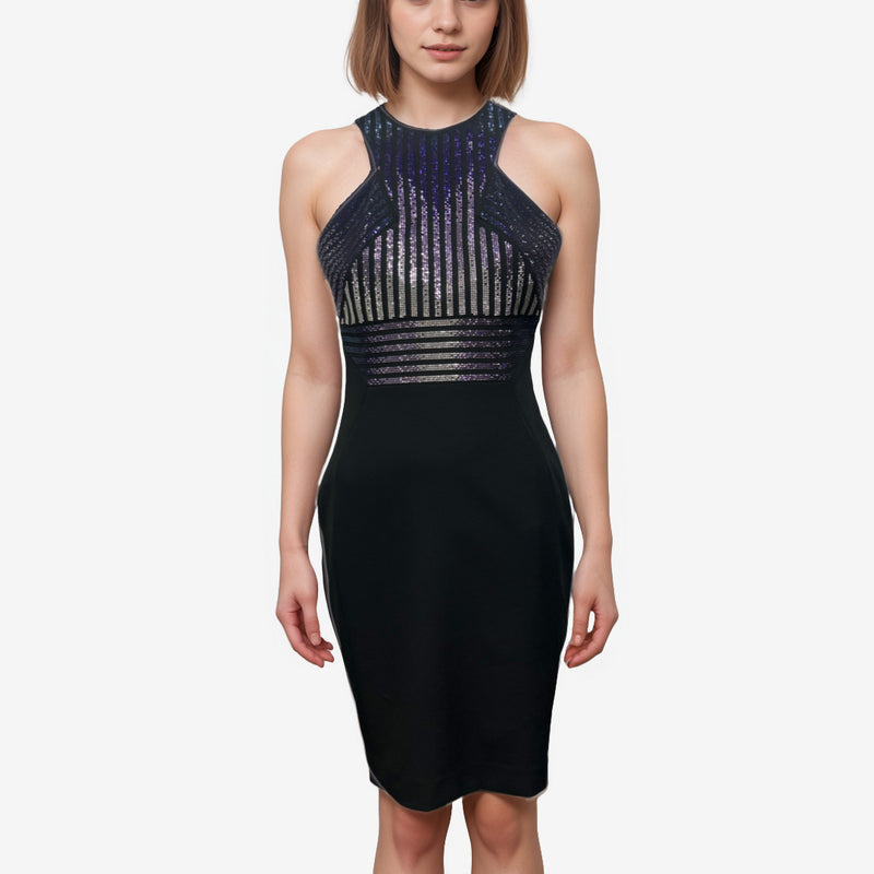 Versace Collection Black Dress With Purple Ombre Diamante Embellisments