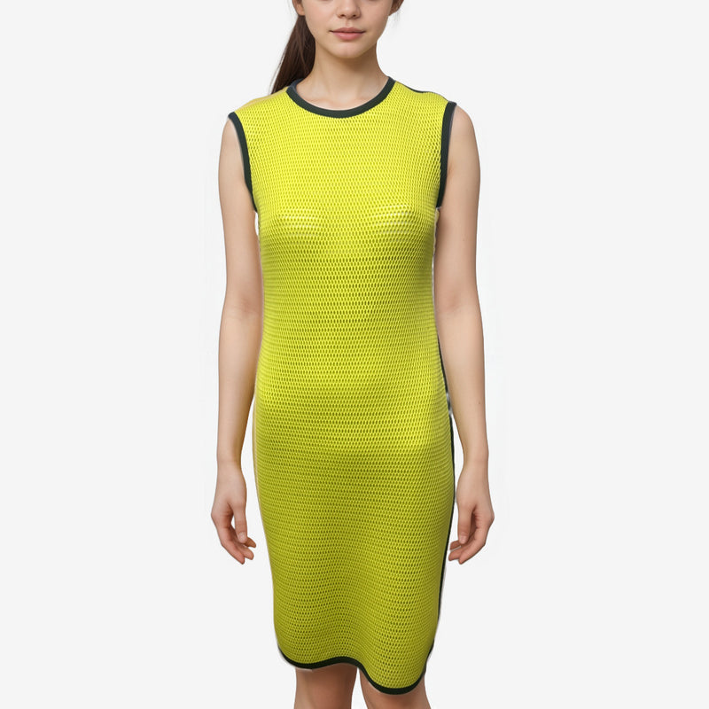 Moschino Neon Yellow Mesh Knit Scuba-Style Dress