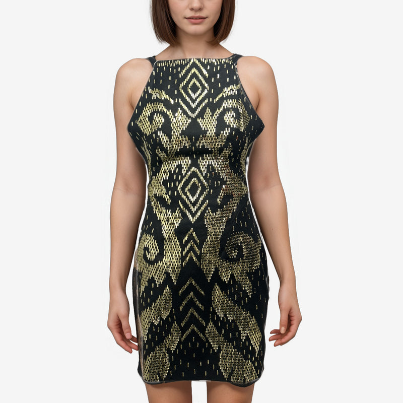 Versace Black And Gold Sequin Mini Dress