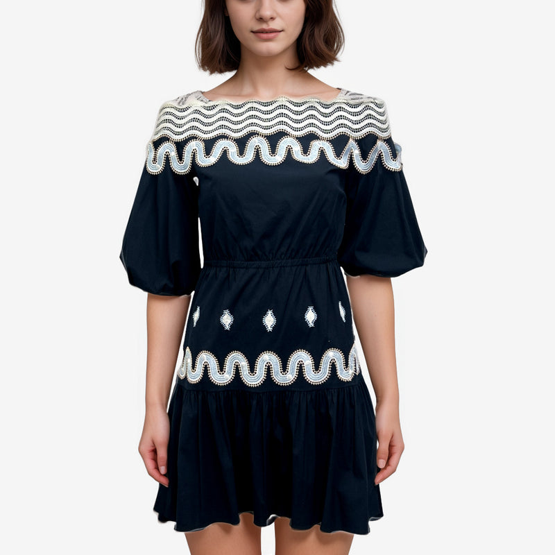 Peter Pilotto Navy  Cotton Summer Dress With Embroidery Detail