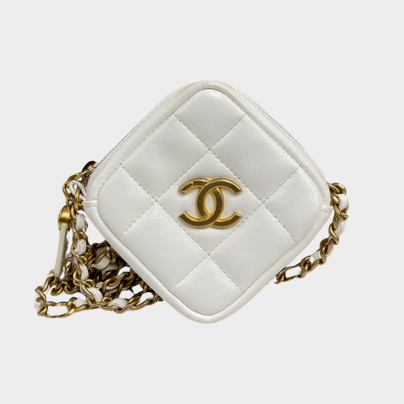 Chanel women's white quilted mini bag with gold logo