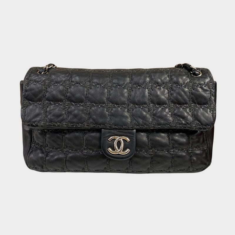 Chanel jumbo black leather quilted handbag