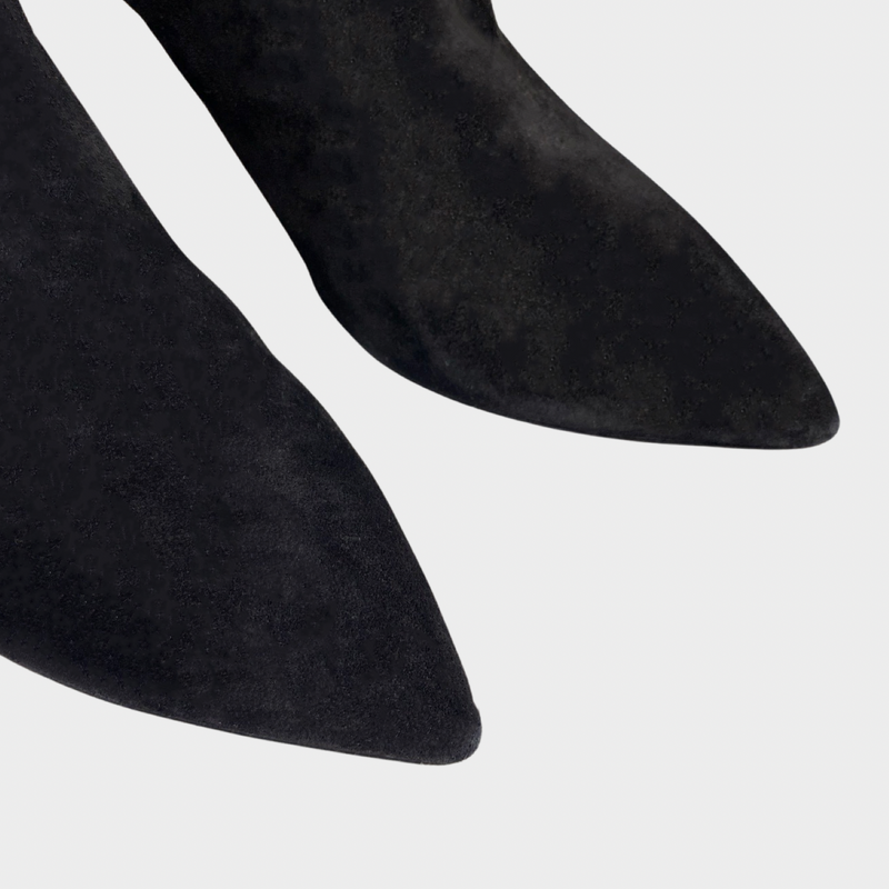 Paris Texas women's black suede ruched mid-length boots