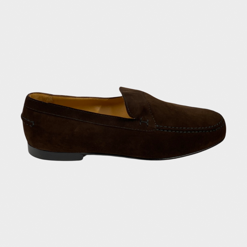 Hermes women's brown suede loafers