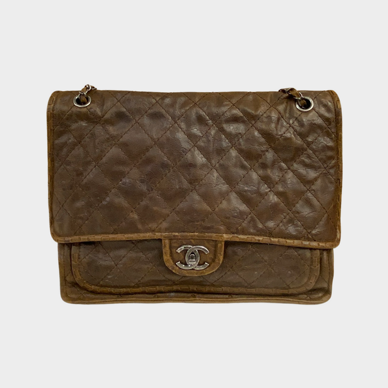 Chanel women's brown quilted leather handbag