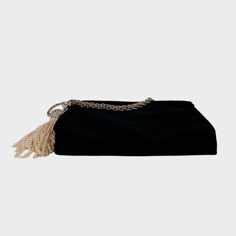 Jimmy Choo women's black velvet callie clutch bag