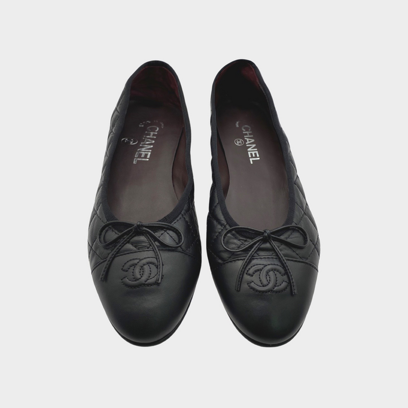 Chanel black aged calfskin ballet flats