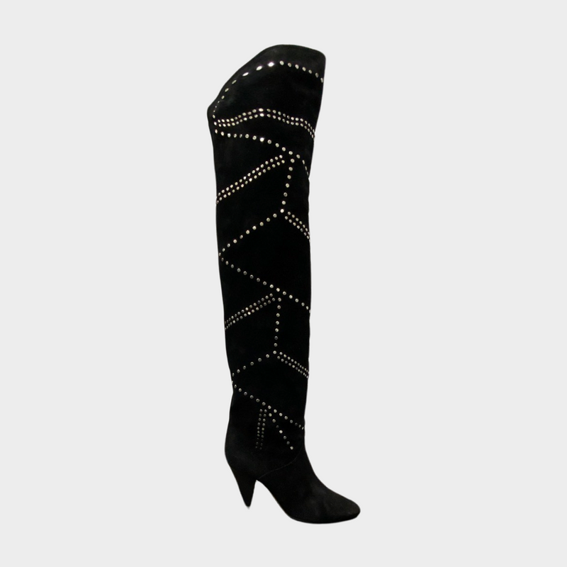 Isabel Marant women's black suede long boots with studs
