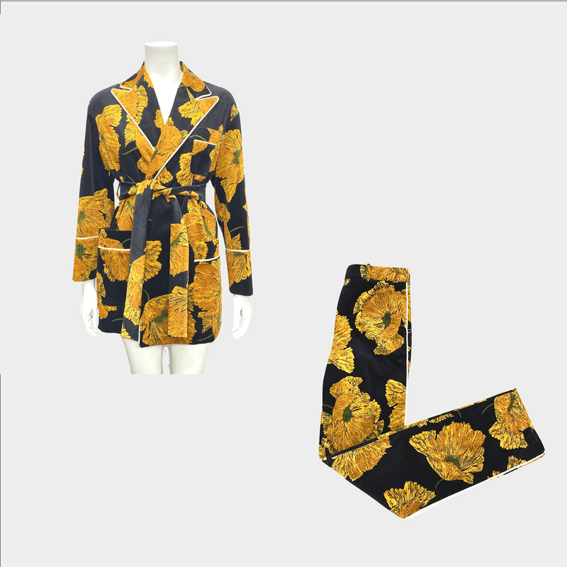 Gucci women's yellow and black floral velvet suit set with embroidery