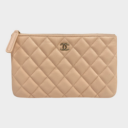 Chanel women's peach caviar leather pouch
