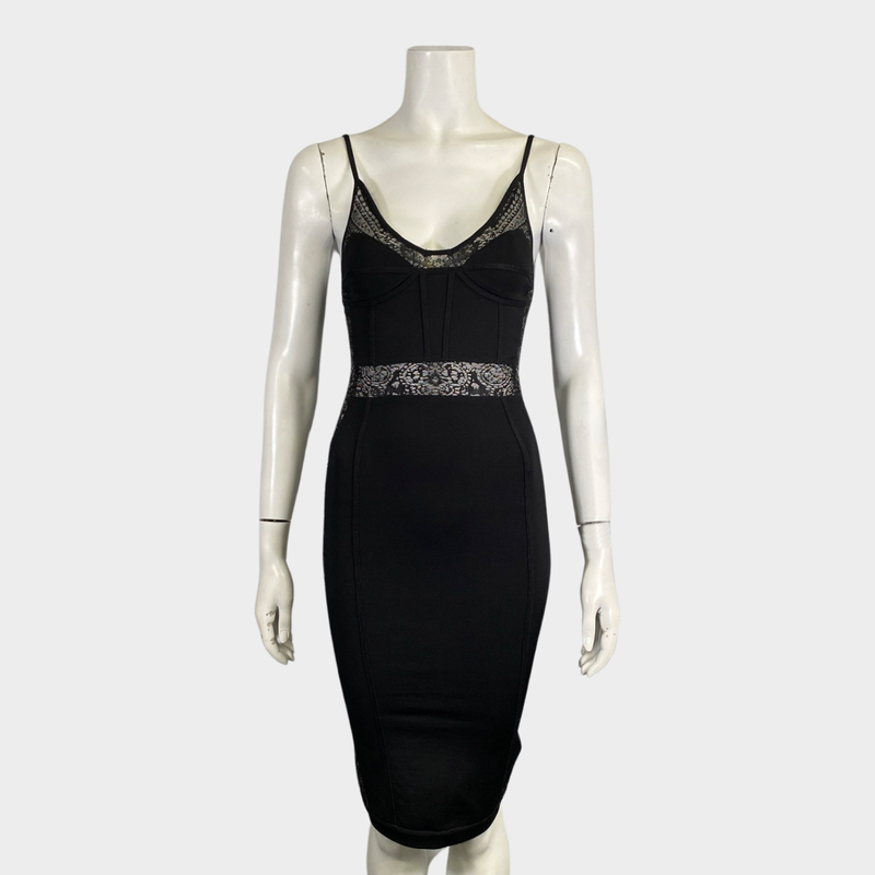 Balmain black lace and elastane bustier dress