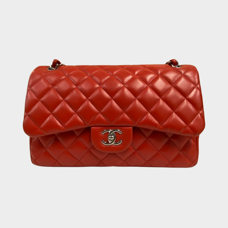 Chanel women's red jumbo flap 2.55 with silver hardware